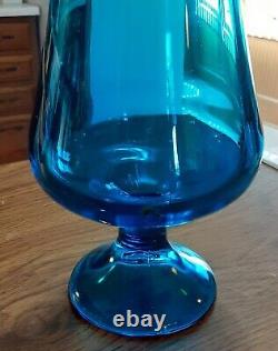 L. E SMITH Peacock Blue 14 Pedestal Fat Bottomed Smoothie Swung Vase