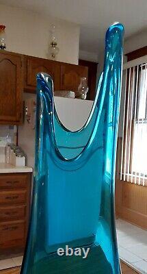 L. E SMITH Peacock Blue 14 Pedestal Fat Bottomed Smoothie Swung Vase