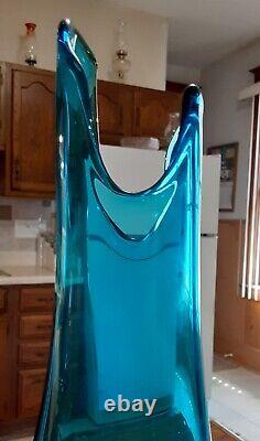 L. E SMITH Peacock Blue 14 Pedestal Fat Bottomed Smoothie Swung Vase