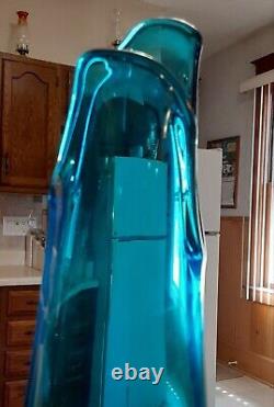 L. E SMITH Peacock Blue 14 Pedestal Fat Bottomed Smoothie Swung Vase