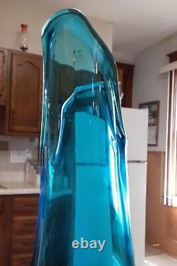 L. E SMITH Peacock Blue 14 Pedestal Fat Bottomed Smoothie Swung Vase