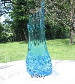 L E Smith 20 Swung Glass Diamond Point Blue Floor Vase