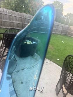 L. E. Smith 43 Peacock Blue Swung Glass Floor Vase Monumental MCM Vintage