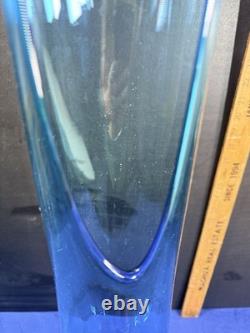 L. E. Smith 43 Peacock Blue Swung Glass Floor Vase Monumental MCM Vintage