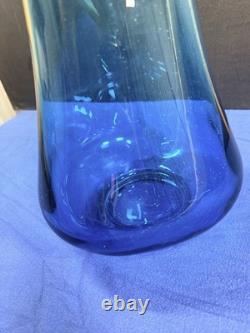 L. E. Smith 43 Peacock Blue Swung Glass Floor Vase Monumental MCM Vintage