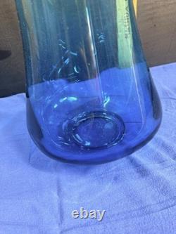 L. E. Smith 43 Peacock Blue Swung Glass Floor Vase Monumental MCM Vintage
