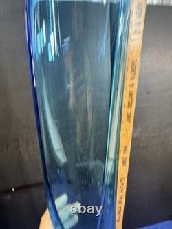 L. E. Smith 43 Peacock Blue Swung Glass Floor Vase Monumental MCM Vintage
