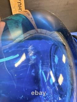 L. E. Smith 43 Peacock Blue Swung Glass Floor Vase Monumental MCM Vintage