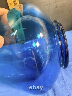 L. E. Smith 43 Peacock Blue Swung Glass Floor Vase Monumental MCM Vintage