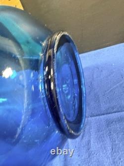 L. E. Smith 43 Peacock Blue Swung Glass Floor Vase Monumental MCM Vintage