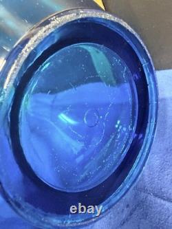 L. E. Smith 43 Peacock Blue Swung Glass Floor Vase Monumental MCM Vintage