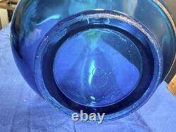 L. E. Smith 43 Peacock Blue Swung Glass Floor Vase Monumental MCM Vintage