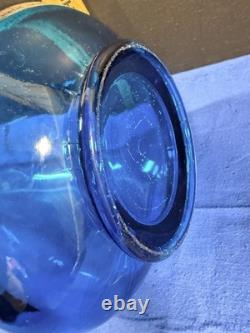 L. E. Smith 43 Peacock Blue Swung Glass Floor Vase Monumental MCM Vintage