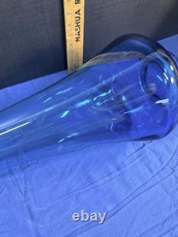L. E. Smith 43 Peacock Blue Swung Glass Floor Vase Monumental MCM Vintage