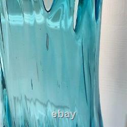 L E Smith Art Glass 24 Vase Blue Turquoise Swung Stretch Retro Mid Century Mod