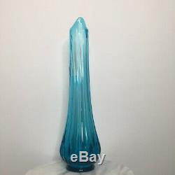 L. E. Smith Art Slag Glass Viking Blue Stretch Swung Vase 22 tall Vintage