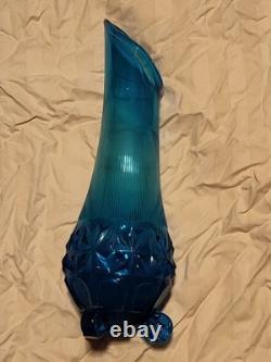 L. E. Smith Blue Glass Vase Hand Blown Art 16 Tall