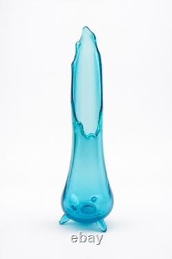 L. E. Smith Blue Hobnail Swung Vase 14 Three-Toe Stretch Glass Mid Century