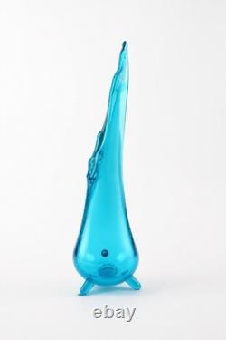 L. E. Smith Blue Hobnail Swung Vase 14 Three-Toe Stretch Glass Mid Century