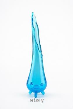 L. E. Smith Blue Hobnail Swung Vase 14 Three-Toe Stretch Glass Mid Century