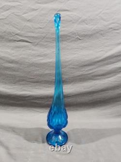 L. E Smith Blue Peacock Swung Vase with Moon & Stars Design 17 1/4