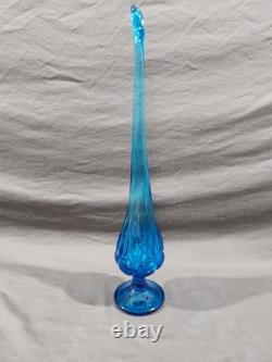 L. E Smith Blue Peacock Swung Vase with Moon & Stars Design 17 1/4