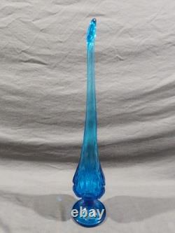L. E Smith Blue Peacock Swung Vase with Moon & Stars Design 17 1/4