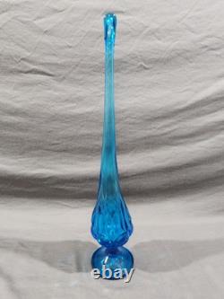 L. E Smith Blue Peacock Swung Vase with Moon & Stars Design 17 1/4