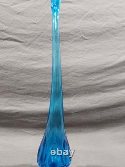 L. E Smith Blue Peacock Swung Vase with Moon & Stars Design 17 1/4