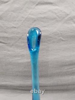 L. E Smith Blue Peacock Swung Vase with Moon & Stars Design 17 1/4