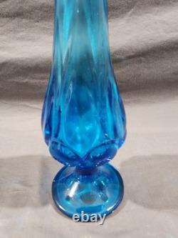 L. E Smith Blue Peacock Swung Vase with Moon & Stars Design 17 1/4