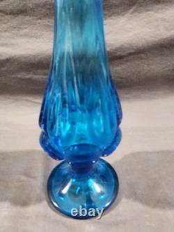 L. E Smith Blue Peacock Swung Vase with Moon & Stars Design 17 1/4