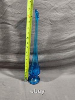 L. E Smith Blue Peacock Swung Vase with Moon & Stars Design 17 1/4