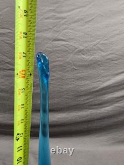 L. E Smith Blue Peacock Swung Vase with Moon & Stars Design 17 1/4