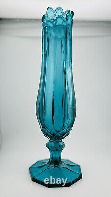 L. E. Smith Dominion Swung Footed Pedestal Vase Peacock Blue 9 Fingers MCM 15