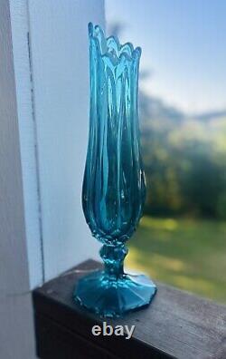 L. E. Smith Dominion Swung Footed Pedestal Vase Peacock Blue 9 Fingers MCM 15