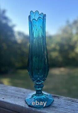 L. E. Smith Dominion Swung Footed Pedestal Vase Peacock Blue 9 Fingers MCM 15