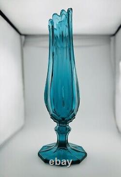 L. E. Smith Dominion Swung Footed Pedestal Vase Peacock Blue 9 Fingers MCM 15