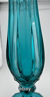 L. E. Smith Dominion Swung Footed Pedestal Vase Peacock Blue 9 Fingers MCM 15