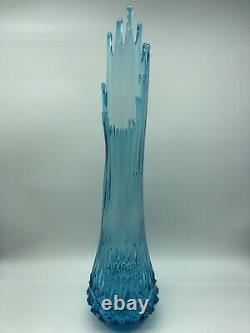 L E Smith Glass Blue Swung Bud Vase Diamond SMI11, 26.25 Inches Vintage Large