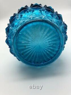 L E Smith Glass Blue Swung Bud Vase Diamond SMI11, 26.25 Inches Vintage Large