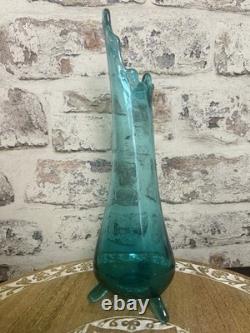L. E. Smith Midcentury Modern Swung Glass Vase Gorgeous Peacock Blue 11 Tall