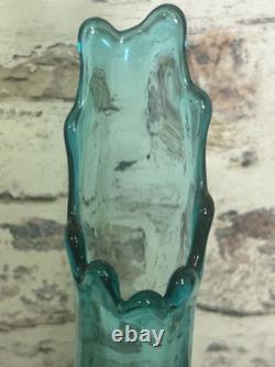 L. E. Smith Midcentury Modern Swung Glass Vase Gorgeous Peacock Blue 11 Tall