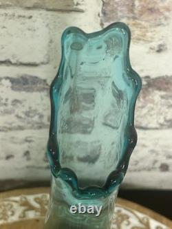 L. E. Smith Midcentury Modern Swung Glass Vase Gorgeous Peacock Blue 11 Tall