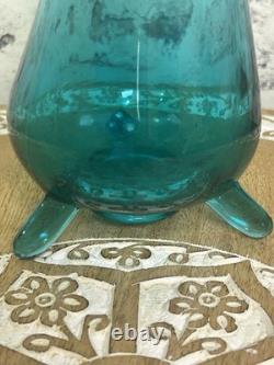 L. E. Smith Midcentury Modern Swung Glass Vase Gorgeous Peacock Blue 11 Tall