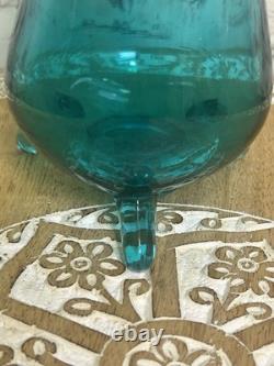 L. E. Smith Midcentury Modern Swung Glass Vase Gorgeous Peacock Blue 11 Tall