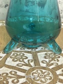 L. E. Smith Midcentury Modern Swung Glass Vase Gorgeous Peacock Blue 11 Tall