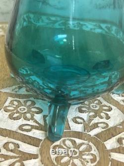 L. E. Smith Midcentury Modern Swung Glass Vase Gorgeous Peacock Blue 11 Tall