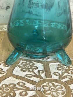 L. E. Smith Midcentury Modern Swung Glass Vase Gorgeous Peacock Blue 11 Tall