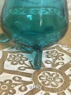 L. E. Smith Midcentury Modern Swung Glass Vase Gorgeous Peacock Blue 11 Tall